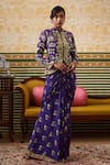 Buy_Soup by Sougat Paul_Purple Crepe Print Bloomy Mandarin Tasnim Embellished Jacket With Draped Skirt _at_Aza_Fashions