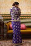 Shop_Soup by Sougat Paul_Purple Crepe Print Bloomy Mandarin Tasnim Embellished Jacket With Draped Skirt _at_Aza_Fashions