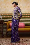 Soup by Sougat Paul_Purple Crepe Print Bloomy Mandarin Tasnim Embellished Jacket With Draped Skirt _Online_at_Aza_Fashions