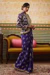 Buy_Soup by Sougat Paul_Purple Crepe Print Bloomy Mandarin Tasnim Embellished Jacket With Draped Skirt _Online_at_Aza_Fashions