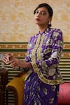 Shop_Soup by Sougat Paul_Purple Crepe Print Bloomy Mandarin Tasnim Embellished Jacket With Draped Skirt _Online_at_Aza_Fashions