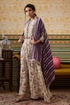 Soup by Sougat Paul_Beige Top Brocade Silk Print Jasmine Bloom Round Neck Cape Flared Pant Set _Online_at_Aza_Fashions