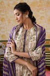 Soup by Sougat Paul_Beige Top Brocade Silk Print Jasmine Bloom Round Neck Cape Flared Pant Set _at_Aza_Fashions