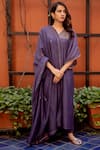 Buy_Juanita by Shubhda_Grey Handloom Chanderi V Neck Kurta Set _at_Aza_Fashions