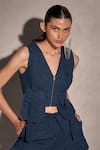 Buy_QALA CLOTHING_Blue Denim Plain V Neck Belle Jacket And Pant Set _Online_at_Aza_Fashions