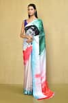 Buy_Nazaakat by Samara Singh_Multi Color Pure Satin Crepe Printed Brush Stroke Saree With Running Blouse_at_Aza_Fashions