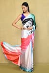 Buy_Nazaakat by Samara Singh_Multi Color Pure Satin Crepe Printed Brush Stroke Saree With Running Blouse_Online_at_Aza_Fashions