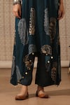 Buy_Rekha Agra_Blue Silk Print Gardenia Notched Embroidered Yoke Asymmetric Kurta With Pant _Online_at_Aza_Fashions