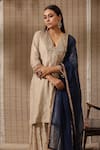 Shop_Rekha Agra_Grey Chanderi Embroidery Gota Glass Neck Sequin Helix Kurta Sharara Set _at_Aza_Fashions