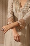 Buy_Rekha Agra_Grey Chanderi Embroidery Gota Glass Neck Sequin Helix Kurta Sharara Set _Online_at_Aza_Fashions