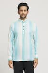 Arihant Rai Sinha_Blue Cotton Print Stripe Vertical Pattern Shirt _Online_at_Aza_Fashions