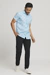 Buy_Aryavir Malhotra_Blue Cotton Wheel Print Shirt_at_Aza_Fashions