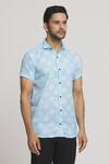 Aryavir Malhotra_Blue Cotton Wheel Print Shirt_at_Aza_Fashions