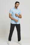 Buy_Aryavir Malhotra_Blue Cotton Wheel Print Shirt_Online_at_Aza_Fashions
