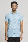 Aryavir Malhotra_Blue Cotton Wheel Print Shirt_Online_at_Aza_Fashions