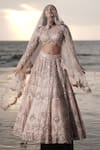 Neha & Tarun_Pink Tulle Embroidery Dori Round Persian Floral Bridal Lehenga Set _at_Aza_Fashions