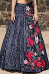 Shop_Neha & Tarun_Blue Sequin Tulle Fabric Lining Floral Corsage Applique Lehenga With Blouse _at_Aza_Fashions