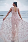 Shop_Neha & Tarun_Pink Gown Tulle Embroidery Dori Round Petunia Garden Slit With Inner _at_Aza_Fashions