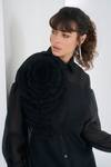 Pleats By Aruni_Black Organza Embroidery Collared Yasmin Chanderi 3d Floral Shirt _at_Aza_Fashions