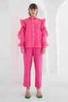 Buy_Pleats By Aruni_Fuchsia Chanderi Plain Matie Pant _Online_at_Aza_Fashions