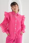 Buy Pleats By Aruni Fuchsia Organza Ruffles Collared Chanderi Matie Sleeve Shirt at Aza Fashions Buy_Pleats By Aruni_Fuchsia Organza Ruffles Collared Chanderi Matie Sleeve Shirt_at_Aza_Fashions