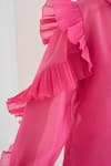 Buy Pleats By Aruni Fuchsia Organza Ruffles Collared Chanderi Matie Sleeve Shirt Online at Aza Fashions Buy_Pleats By Aruni_Fuchsia Organza Ruffles Collared Chanderi Matie Sleeve Shirt_Online_at_Aza_Fashions