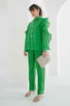 Buy Pleats By Aruni Green Organza Collared Pleated Ruffle Shirt Online at Aza Fashions Buy_Pleats By Aruni_Green Organza Collared Pleated Ruffle Shirt_Online_at_Aza_Fashions