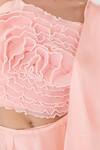 Pleats By Aruni_Pink Organza Pearls, Fabric Flowers Square Neck 3d Floral Embellished Bralette_at_Aza_Fashions