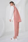 Shop_Pleats by Aruni_Pink Crushed Crepe Plain Spread Collar Colorblock Full Sleeve Shirt And Pant Set _at_Aza_Fashions