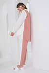 Pleats by Aruni_Pink Crushed Crepe Plain Spread Collar Colorblock Full Sleeve Shirt And Pant Set _Online_at_Aza_Fashions