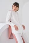 Buy_Pleats by Aruni_Pink Crushed Crepe Plain Spread Collar Colorblock Full Sleeve Shirt And Pant Set _Online_at_Aza_Fashions