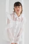 Pleats by Aruni_White Organza Plain Spread Collar Matie Ruffle Pleated Shirt _Online_at_Aza_Fashions