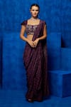 Buy_Nautanky_Purple Saree Natural Crepe Printed And Hand Pre-draped With Blouse  _at_Aza_Fashions