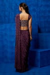 Shop_Nautanky_Purple Saree Natural Crepe Printed And Hand Pre-draped With Blouse  _at_Aza_Fashions