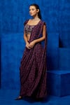 Nautanky_Purple Saree Natural Crepe Printed And Hand Pre-draped With Blouse  _Online_at_Aza_Fashions