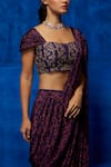 Buy_Nautanky_Purple Saree Natural Crepe Printed And Hand Pre-draped With Blouse  _Online_at_Aza_Fashions