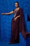 Shop_Nautanky_Purple Saree Natural Crepe Printed And Hand Pre-draped With Blouse  _Online_at_Aza_Fashions