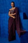 Nautanky_Purple Saree Natural Crepe Printed And Hand Pre-draped With Blouse  _at_Aza_Fashions