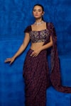 Buy_Nautanky_Purple Saree Natural Crepe Printed And Hand Pre-draped With Blouse  