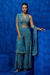 Buy_Nautanky_Blue Natural Crepe Printed And Hand Embroidered Celestial Top Pant Set  _at_Aza_Fashions