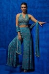 Shop_Nautanky_Blue Natural Crepe Printed And Hand Embroidered Celestial Top Pant Set  _Online_at_Aza_Fashions