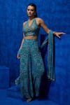 Nautanky_Blue Natural Crepe Printed And Hand Embroidered Celestial Top Pant Set  _at_Aza_Fashions