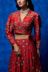 Buy_Nautanky_Orange Soft Silk Printed And Hand Embroidered Geometric Bloom Top & Lehenga Set _Online_at_Aza_Fashions