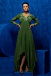 Buy_Nautanky_Emerald Green Natural Crepe Printed And Hand Embroidered High-low Dress  _at_Aza_Fashions