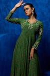 Nautanky_Emerald Green Natural Crepe Printed And Hand Embroidered High-low Dress  _at_Aza_Fashions