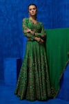 Nautanky_Emerald Green Lehenga And Blouse Soft Silk Printed & Hand Embroidered Garden Set _Online_at_Aza_Fashions