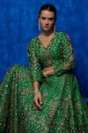 Shop_Nautanky_Emerald Green Lehenga And Blouse Soft Silk Printed & Hand Embroidered Garden Set _Online_at_Aza_Fashions