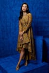 Nautanky_Yellow Soft Silk Printed And Hand Embroidered Lilly Garden Dress  _at_Aza_Fashions