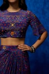 Nautanky_Purple Natural Crepe Printed And Hand Embroidered Top & Draped Skirt Set _at_Aza_Fashions