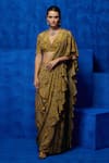 Buy_Nautanky_Yellow Natural Crepe Printed And Elegance Pre-draped Saree With Blouse  _at_Aza_Fashions